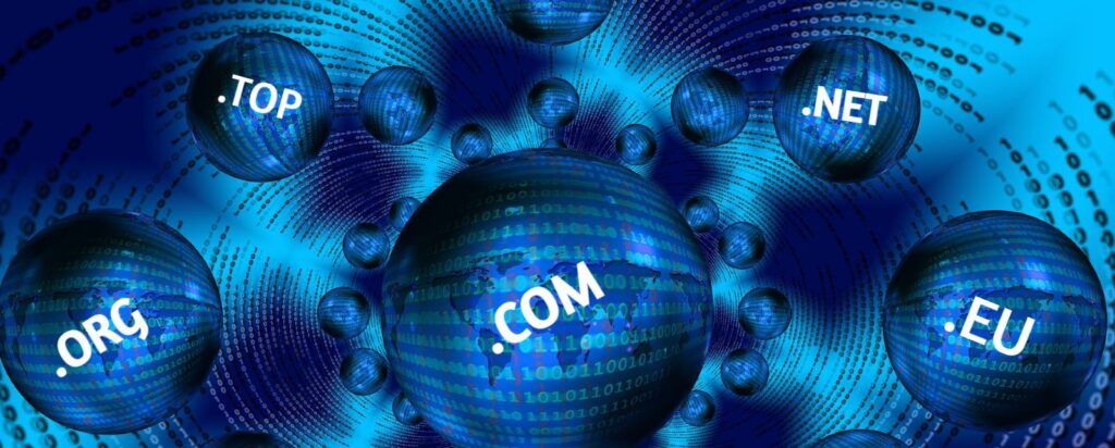 different domain names in bubbles.